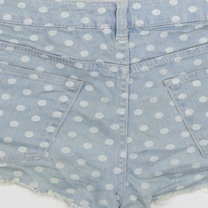 Topshop Womens Blue Polka Dot Cotton Hot Pants Shorts Size 28 in Regular Zip
