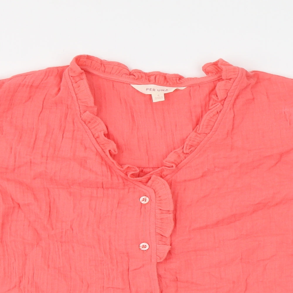 Womens UK Size 6 Per Una Orange Basic Button-Up