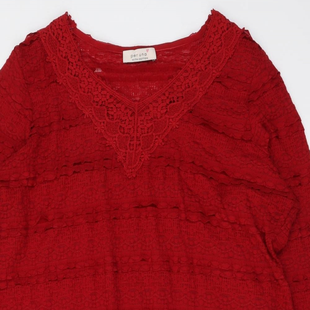 Per Una Womens Red Polyester Basic Blouse Size M V-Neck