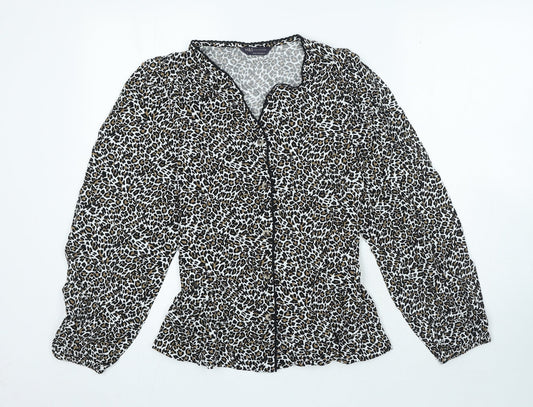 Marks and Spencer Womens Black Animal Print Viscose Basic Blouse Size 6 V-Neck - Leopard Print