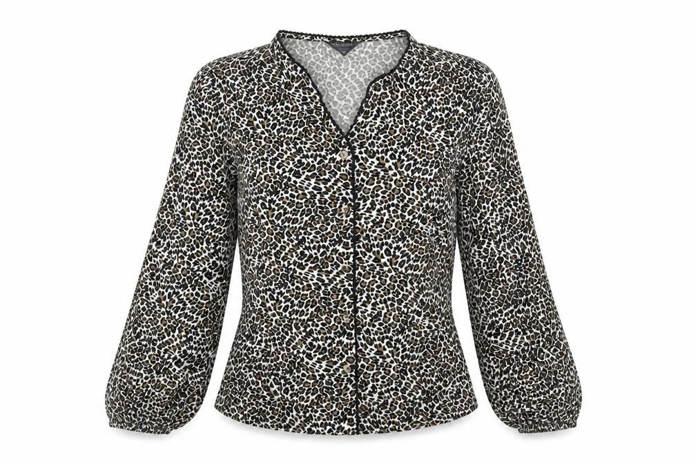 Marks and Spencer Womens Black Animal Print Viscose Basic Blouse Size 6 V-Neck - Leopard Print