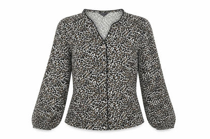 Marks and Spencer Womens Black Animal Print Viscose Basic Blouse Size 6 V-Neck - Leopard Print