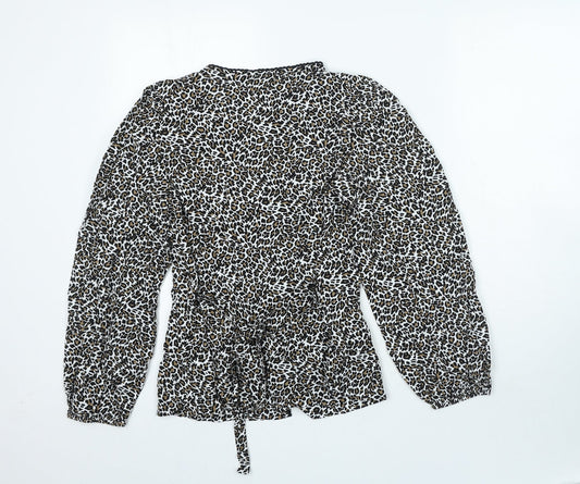 Marks and Spencer Womens Black Animal Print Viscose Basic Blouse Size 6 V-Neck - Leopard Print