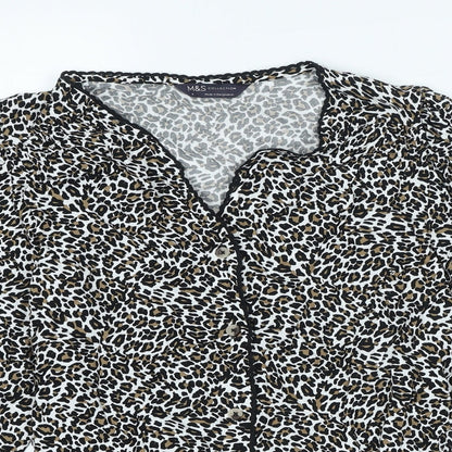 Marks and Spencer Womens Black Animal Print Viscose Basic Blouse Size 6 V-Neck - Leopard Print
