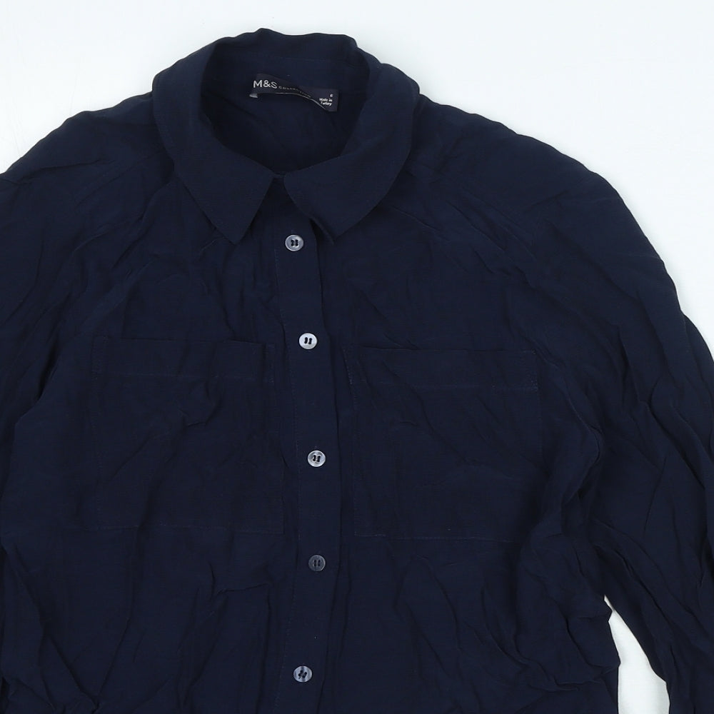 Womens UK Size 6 Marks and Spencer Blue Basic Button-Up