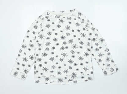 TU Womens White Round Neck Geometric Polyester Pullover Jumper Size 12 - Snowflakes
