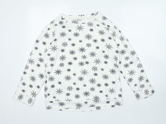 TU Womens White Round Neck Geometric Polyester Pullover Jumper Size 12 - Snowflakes