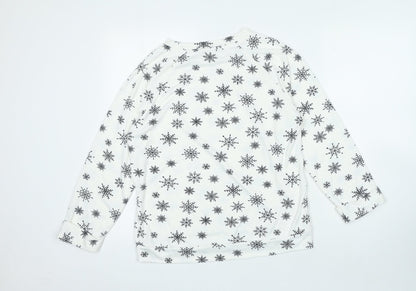 TU Womens White Round Neck Geometric Polyester Pullover Jumper Size 12 - Snowflakes