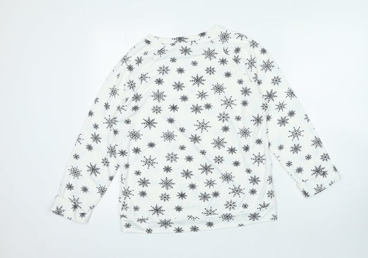 TU Womens White Round Neck Geometric Polyester Pullover Jumper Size 12 - Snowflakes