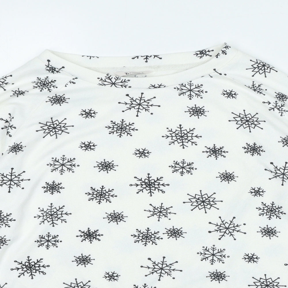 TU Womens White Round Neck Geometric Polyester Pullover Jumper Size 12 - Snowflakes