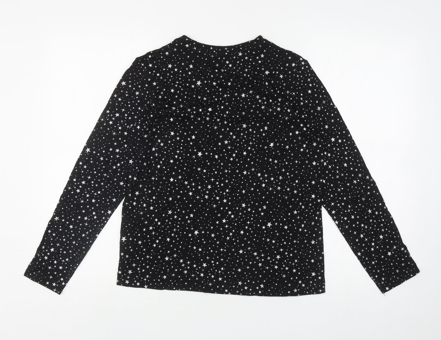 Marks and Spencer Womens Black Geometric Cotton Top Pyjama Top Size 8 - Stars