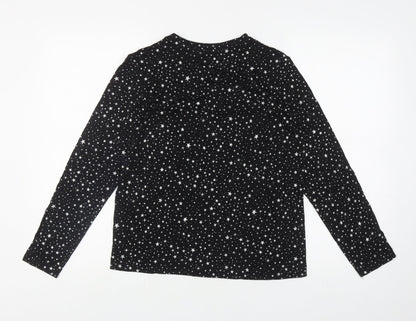 Marks and Spencer Womens Black Geometric Cotton Top Pyjama Top Size 8 - Stars