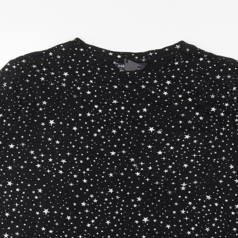 Marks and Spencer Womens Black Geometric Cotton Top Pyjama Top Size 8 - Stars
