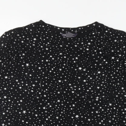 Marks and Spencer Womens Black Geometric Cotton Top Pyjama Top Size 8 - Stars