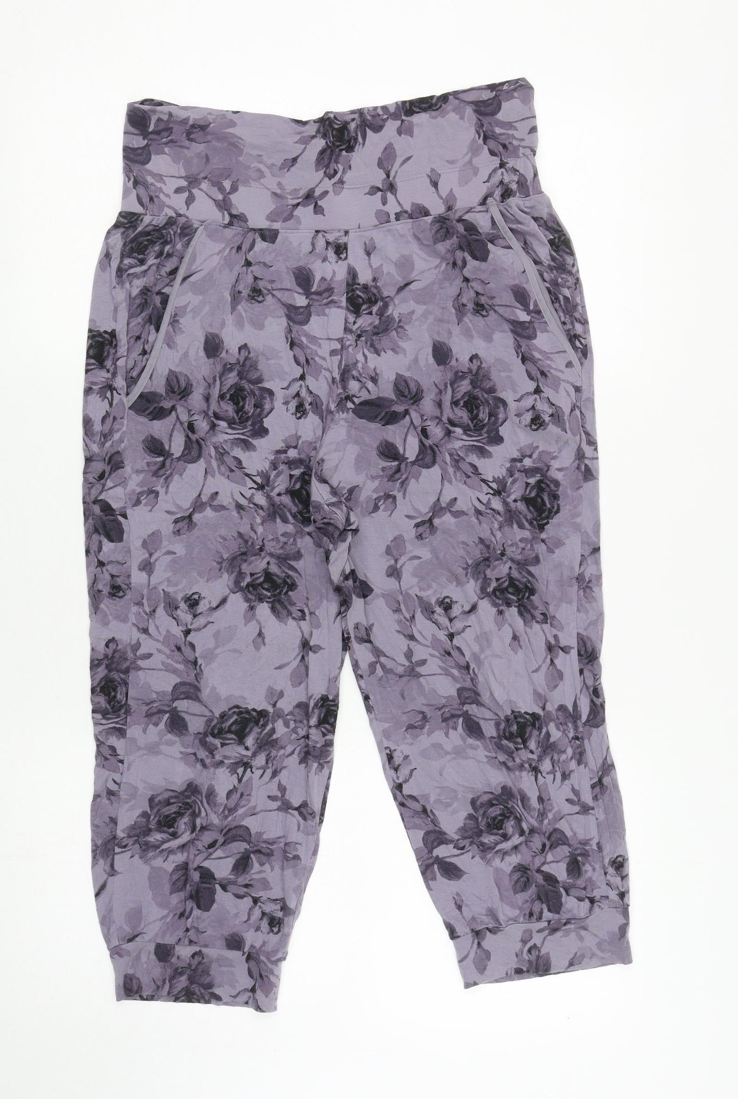 Autograph Womens Purple Floral Viscose Harem Trousers Size 10 L20 in Regular