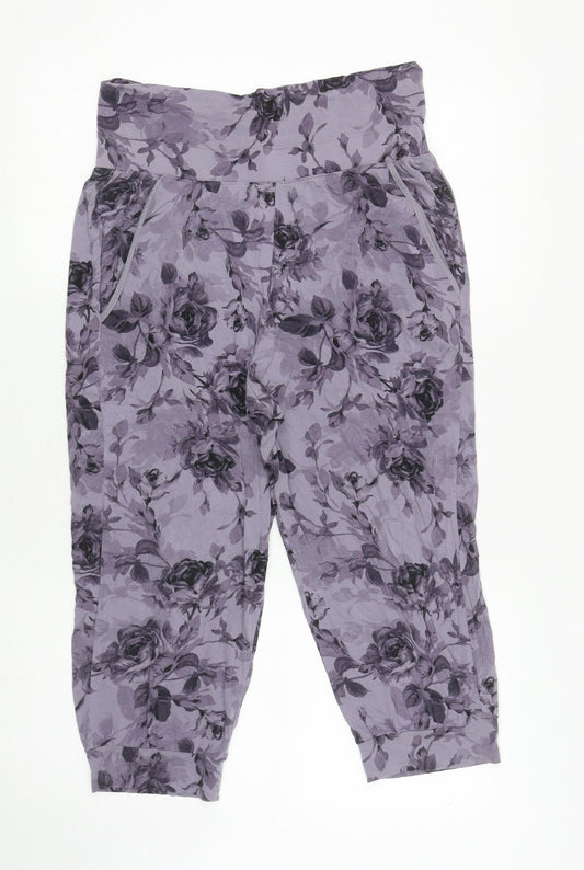 Autograph Womens Purple Floral Viscose Harem Trousers Size 10 L20 in Regular