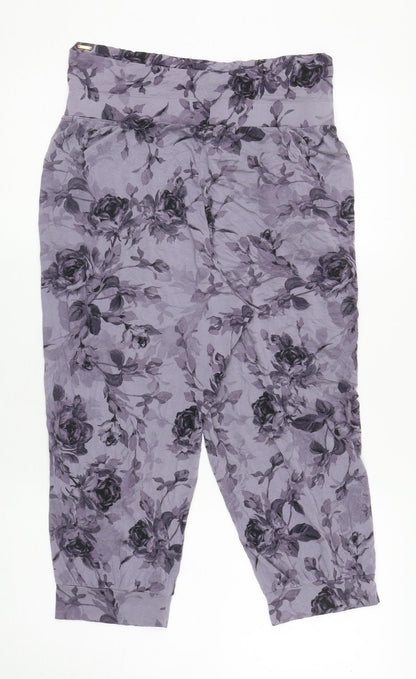 Autograph Womens Purple Floral Viscose Harem Trousers Size 10 L20 in Regular