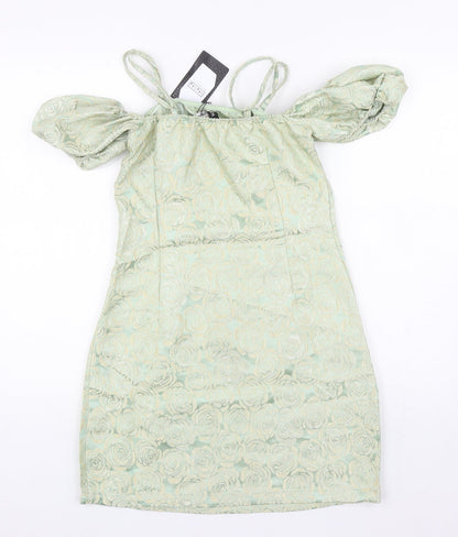 NAANAA Womens Green Floral Polyester Mini Size 10 Off the Shoulder Zip - Adjustable straps