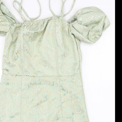 NAANAA Womens Green Floral Polyester Mini Size 10 Off the Shoulder Zip - Adjustable straps