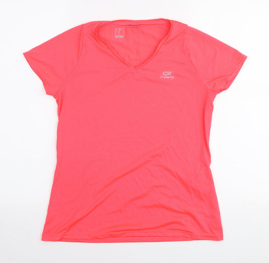 DECATHLON Womens Pink Polyester Basic T-Shirt Size 6 V-Neck Pullover