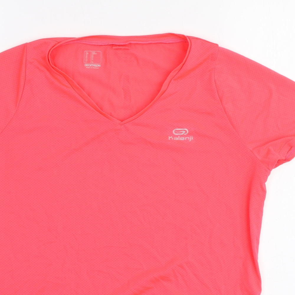 DECATHLON Womens Pink Polyester Basic T-Shirt Size 6 V-Neck Pullover