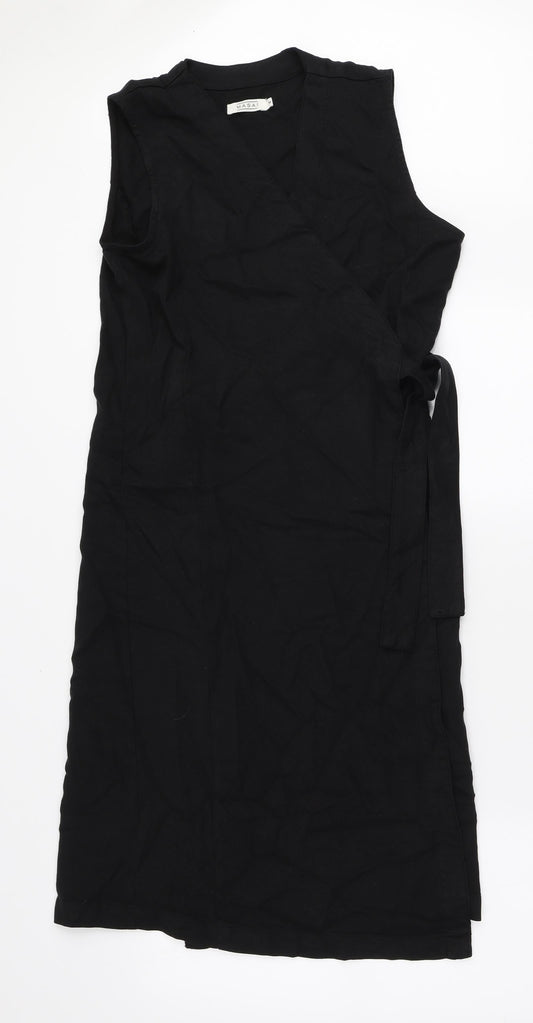 Masai Womens Black Lyocell Wrap Dress Size M V-Neck Tie