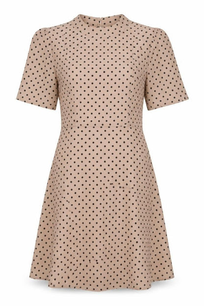 H&M Womens Beige Polka Dot Polyester A-Line Size S Round Neck Zip