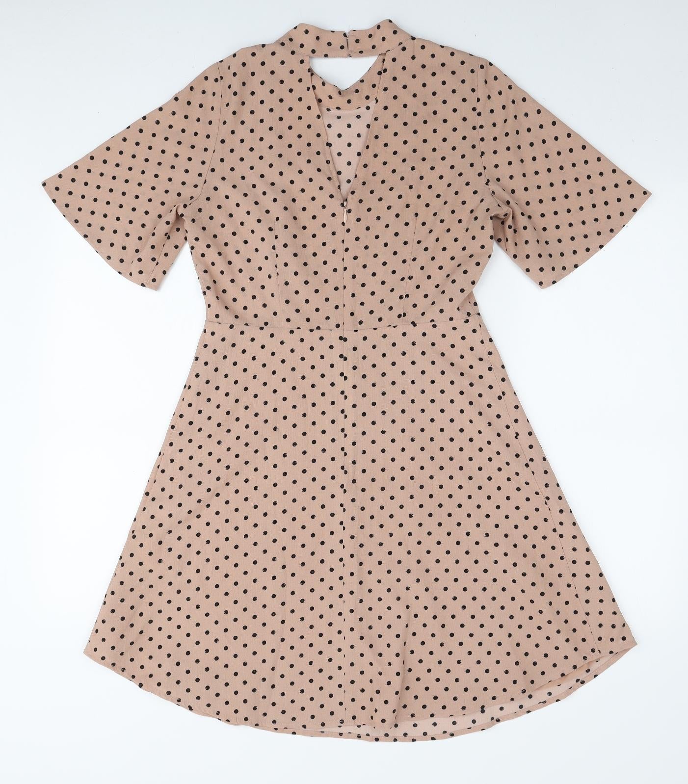H&M Womens Beige Polka Dot Polyester A-Line Size S Round Neck Zip