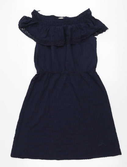 NEXT Womens Blue Cotton Mini Size 10 Off the Shoulder Pullover