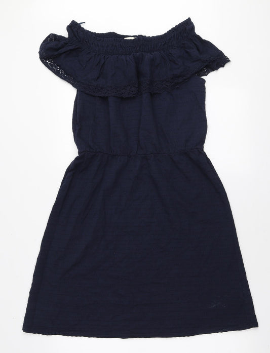 NEXT Womens Blue Cotton Mini Size 10 Off the Shoulder Pullover