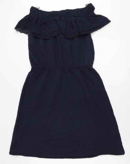 NEXT Womens Blue Cotton Mini Size 10 Off the Shoulder Pullover