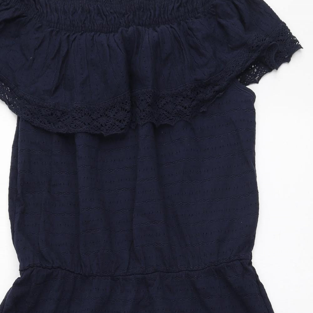 NEXT Womens Blue Cotton Mini Size 10 Off the Shoulder Pullover