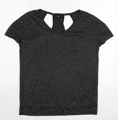 NEXT Womens Black Polyester Basic T-Shirt Size 8 V-Neck