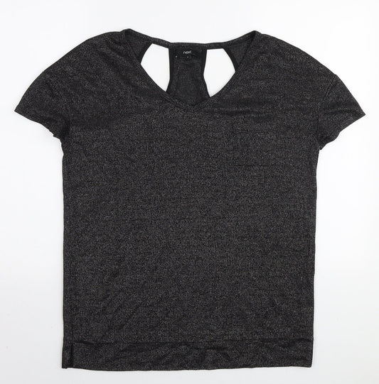 NEXT Womens Black Polyester Basic T-Shirt Size 8 V-Neck