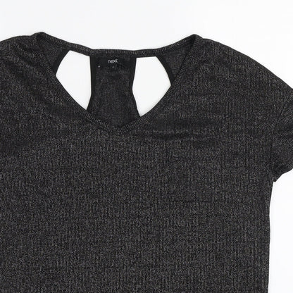 NEXT Womens Black Polyester Basic T-Shirt Size 8 V-Neck