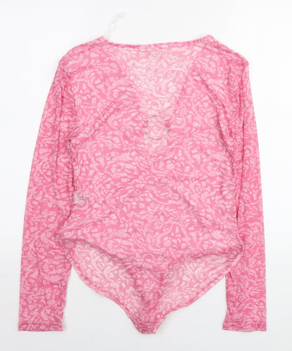 RT Womens Pink Spotted Polyester Bodysuit One-Piece Size L Snap