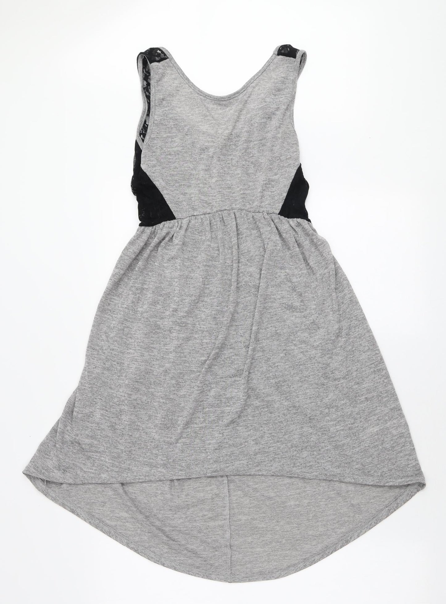 Miss Selfridge Womens Grey Polyester Mini Size 6 Round Neck Pullover - Lace Back