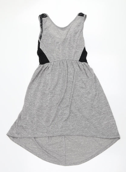 Miss Selfridge Womens Grey Polyester Mini Size 6 Round Neck Pullover - Lace Back