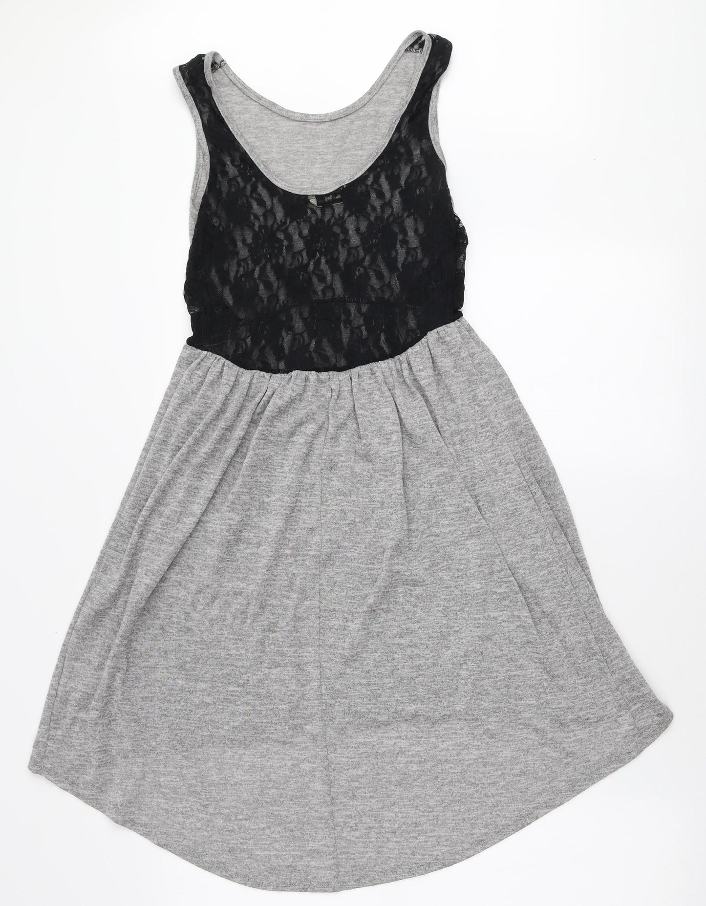 Miss Selfridge Womens Grey Polyester Mini Size 6 Round Neck Pullover - Lace Back