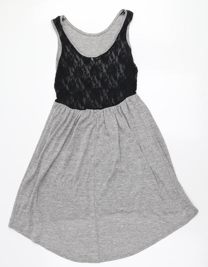 Miss Selfridge Womens Grey Polyester Mini Size 6 Round Neck Pullover - Lace Back