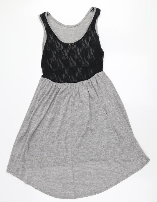 Miss Selfridge Womens Grey Polyester Mini Size 6 Round Neck Pullover - Lace Back