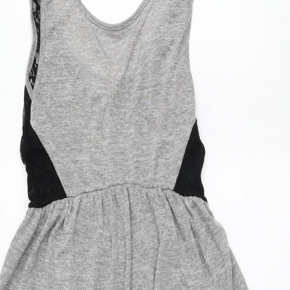 Miss Selfridge Womens Grey Polyester Mini Size 6 Round Neck Pullover - Lace Back