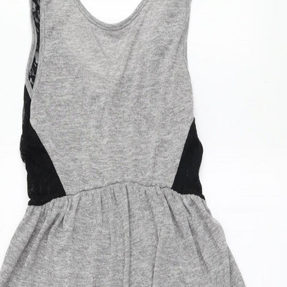 Miss Selfridge Womens Grey Polyester Mini Size 6 Round Neck Pullover - Lace Back