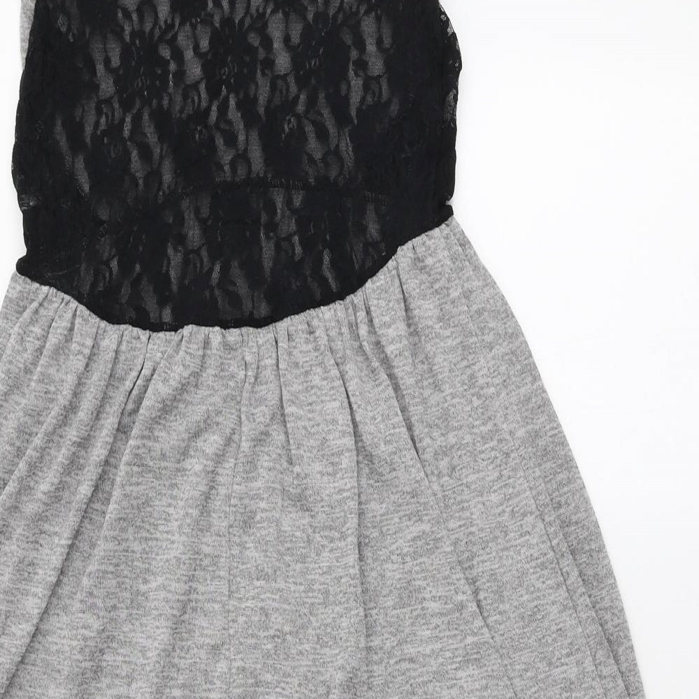 Miss Selfridge Womens Grey Polyester Mini Size 6 Round Neck Pullover - Lace Back