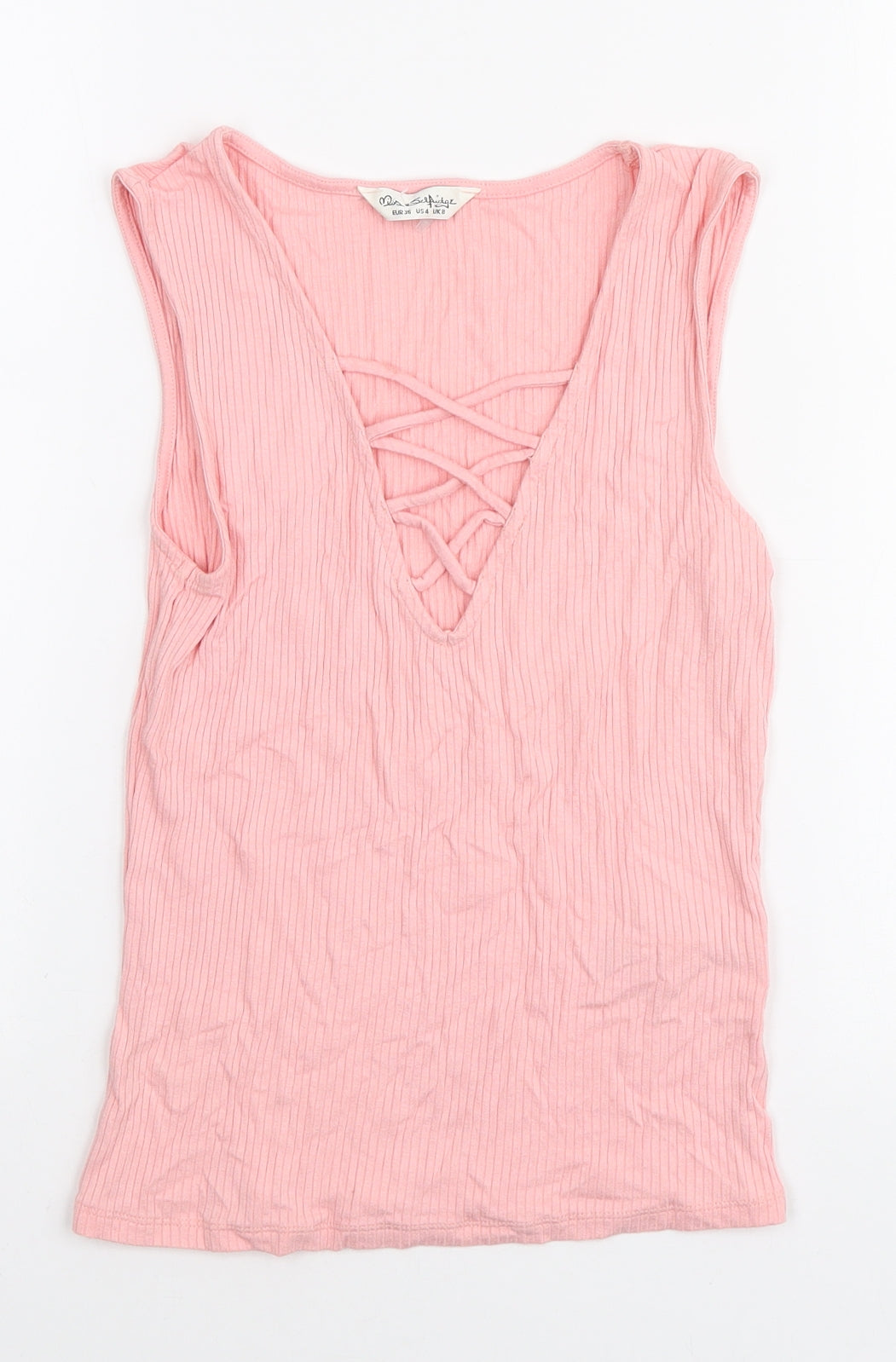 Miss Selfridge Womens Pink Viscose Basic Tank Size 8 V-Neck