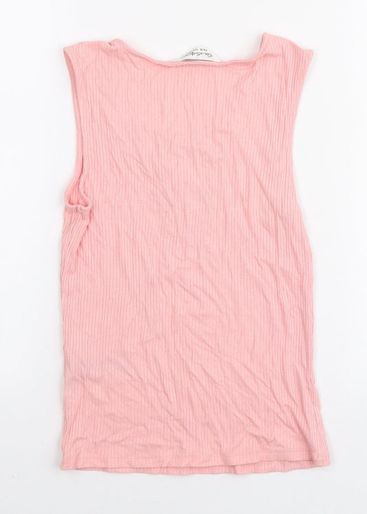 Miss Selfridge Womens Pink Viscose Basic Tank Size 8 V-Neck