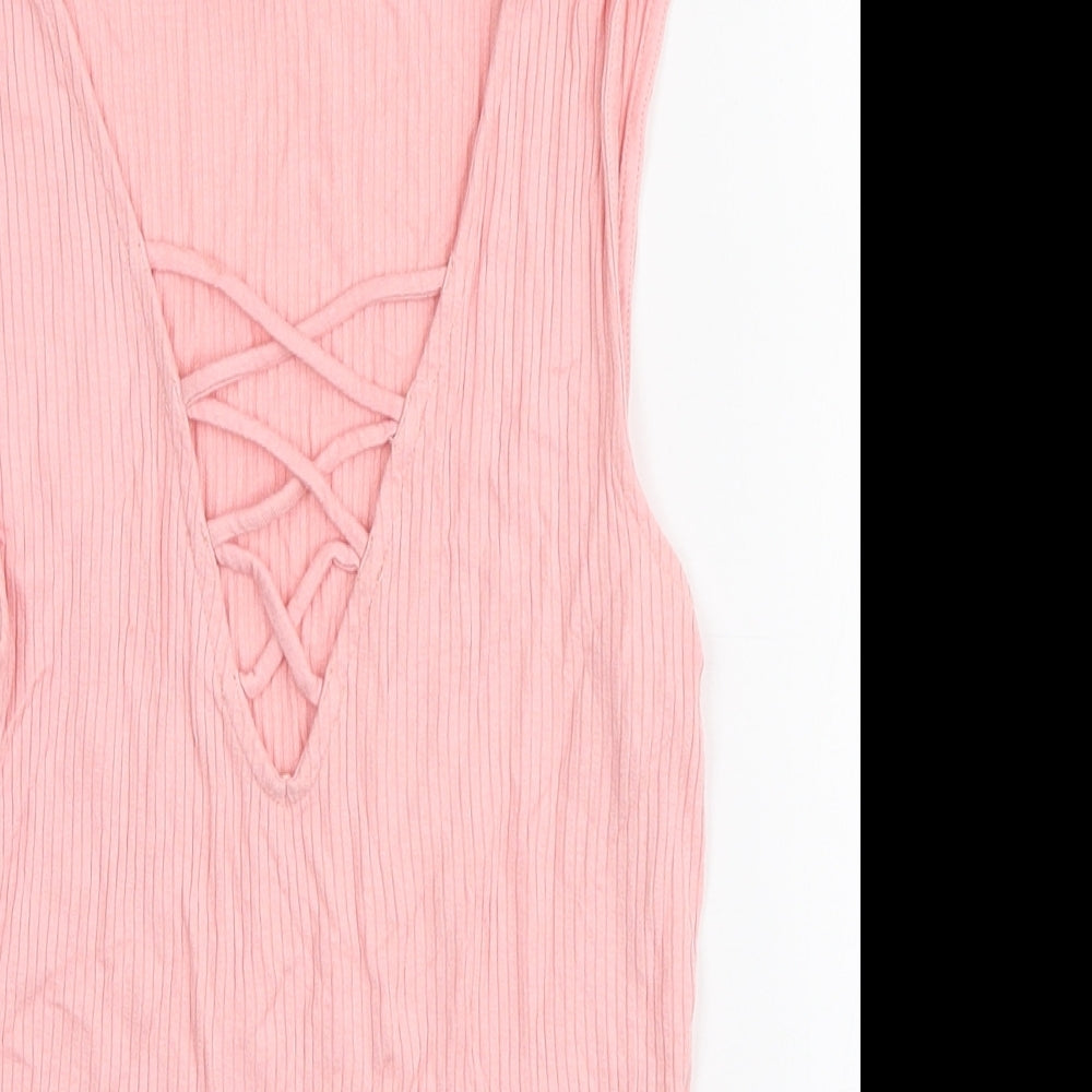 Miss Selfridge Womens Pink Viscose Basic Tank Size 8 V-Neck