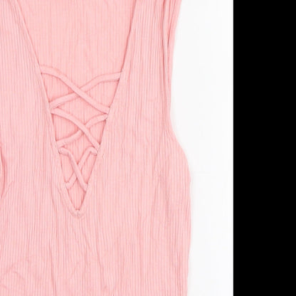 Miss Selfridge Womens Pink Viscose Basic Tank Size 8 V-Neck
