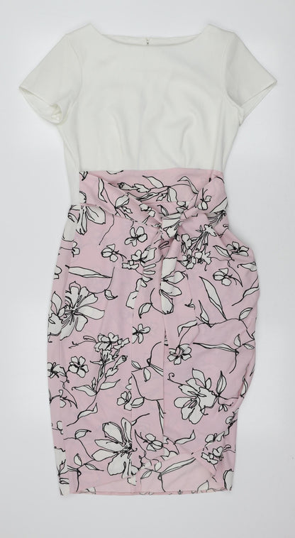 Closet Womens Pink Floral Polyester Mini Size 10 Boat Neck Zip
