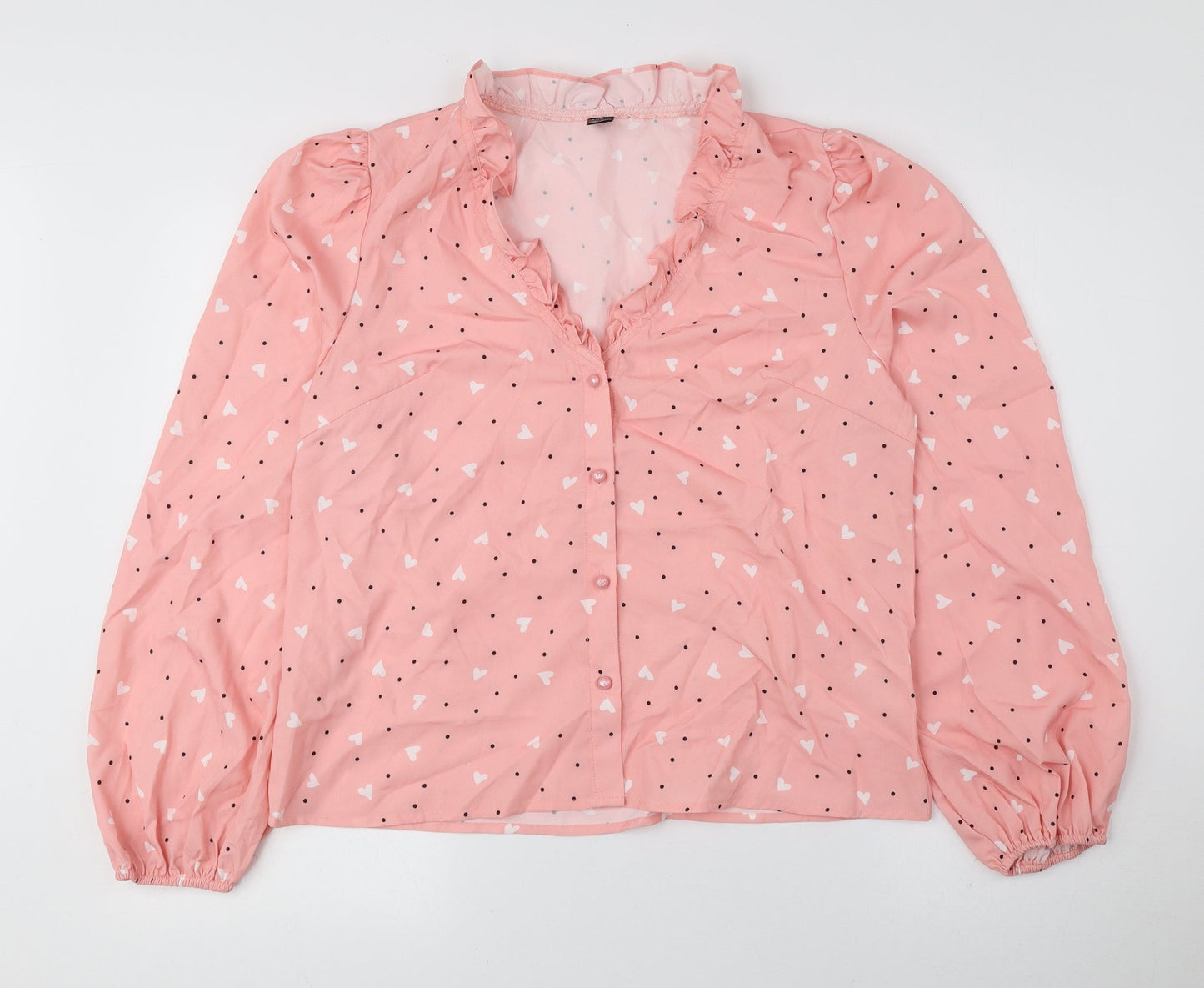 SheIn Womens Pink Geometric Polyester Basic Blouse Size M V-Neck